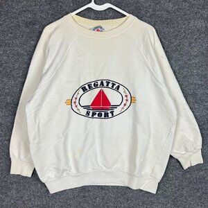 Vintage‎ Regatta Sport Sail Boat Sweatshirt Women's L White Crewneck